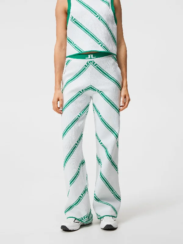 J.Lindeberg Womens Emmie Knitted Pant - GREEN BIAS STRIPE Formal Wide-Leg Pants