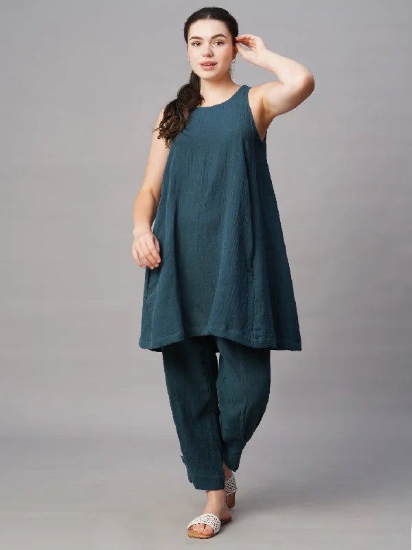 Women's Blue Cotton Regular Fit Pant Casual Plaid Pants
