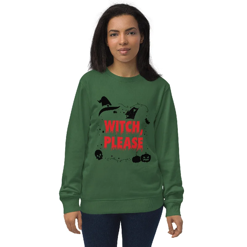 Witch Please Halloween Graphic Women Organic Sweatshirt Hoodie with Puffed Sleeves Voluminous Trendy