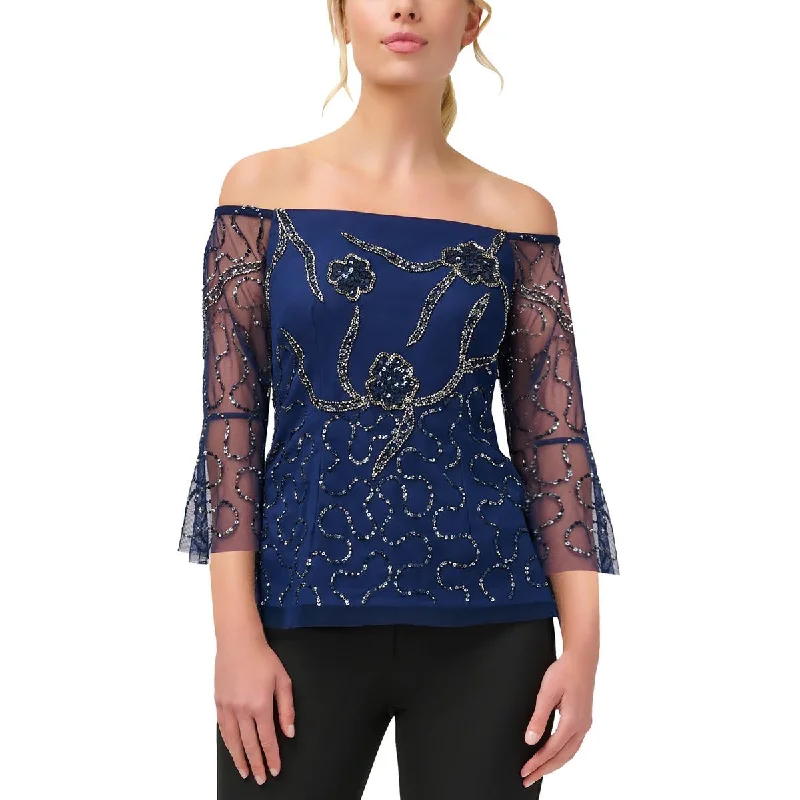 Womens Sequined Beaded Blouse Double-Layered Blouse