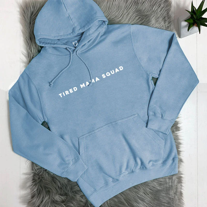 Tired Mama Squad Basic Hoodie (MRK X) Hoodie with Hem Fringe Bohemian Relaxed