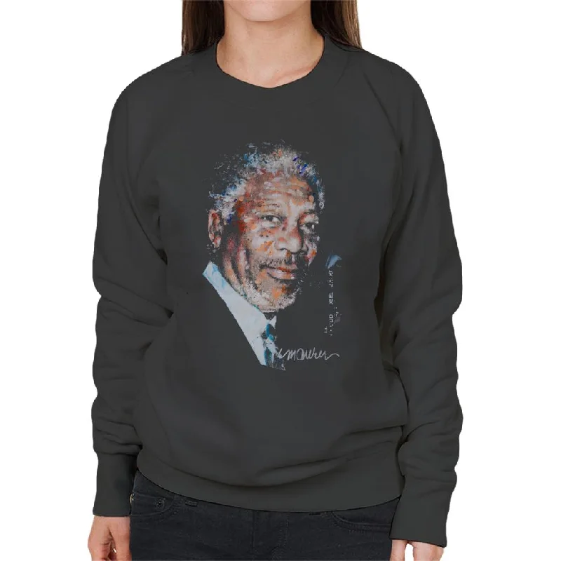 Sidney Maurer Original Portrait Of Morgan Freeman Women's Sweatshirt Hoodie with Raglan Sleeves Sporty Comfortable