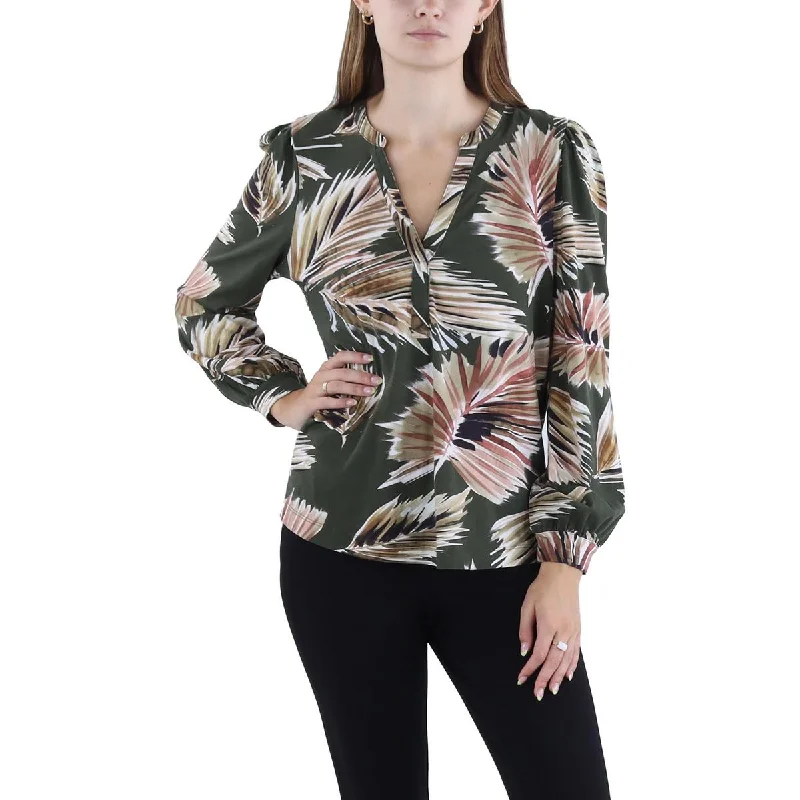 LS Fern Henley Womens Split Neckline Long Sleeve Blouse Wrap Front Blouse