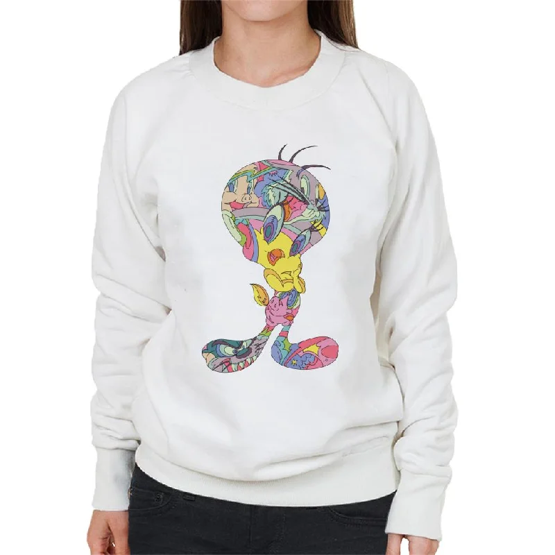 Looney Tunes Tweety Abstract Art Women's Sweatshirt Hoodie with Exposed Zipper Edgy Industrial