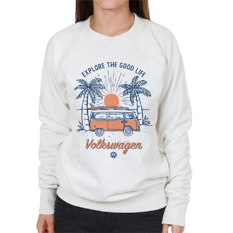 Volkswagen Explore The Good Life Camper Women's Sweatshirt Hoodie with Cropped Fit Short Trendy