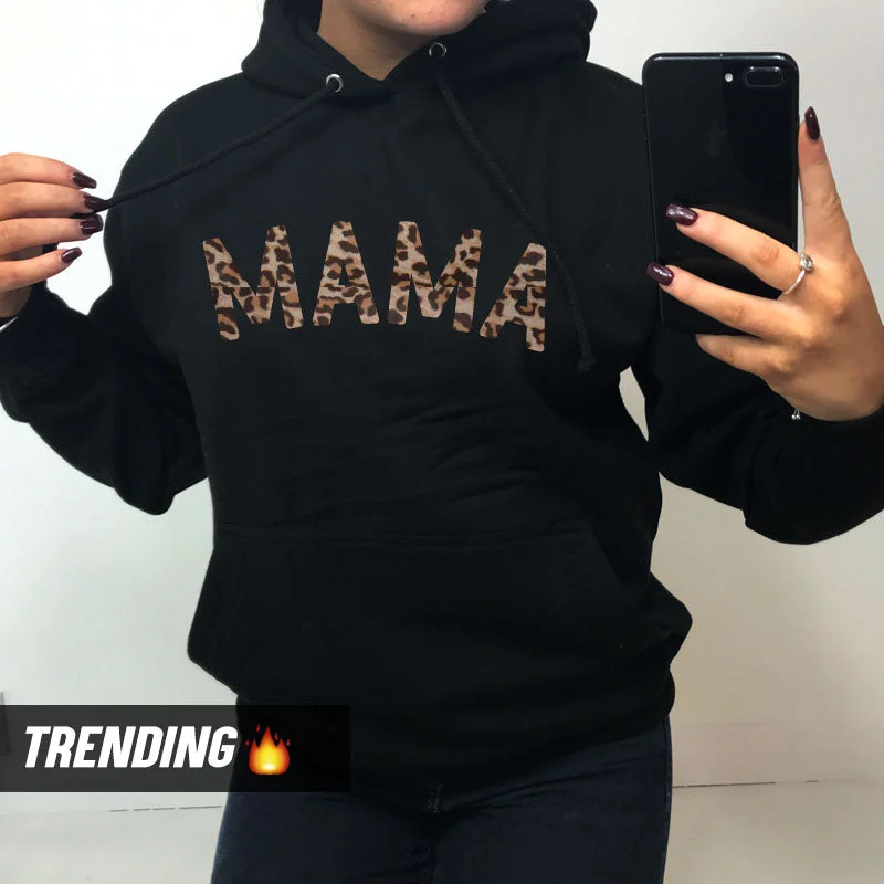 Mama Leopard Hoodie 00 (MRK X) Hoodie with High-Low Hem Asymmetrical Trendy