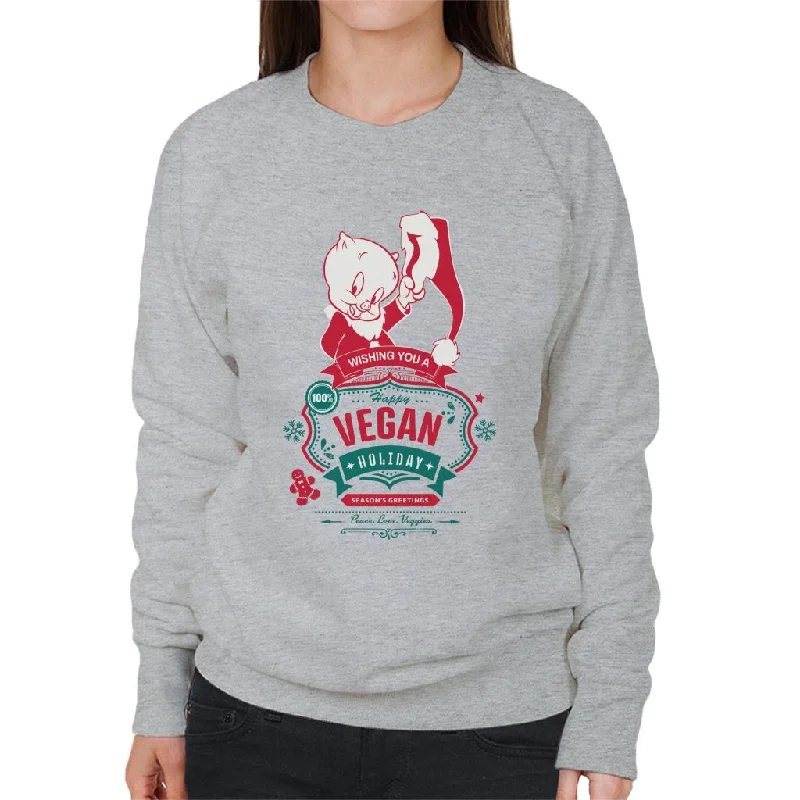 Looney Tunes Christmas Porky Pig Happy Vegan Holiday Women's Sweatshirt Hoodie with Neon Bright Vibrant