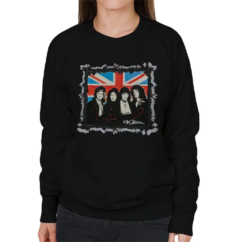 Sidney Maurer Original Portrait Of Queen Union Jack Women's Sweatshirt Hoodie with V-Neck Classic Versatile