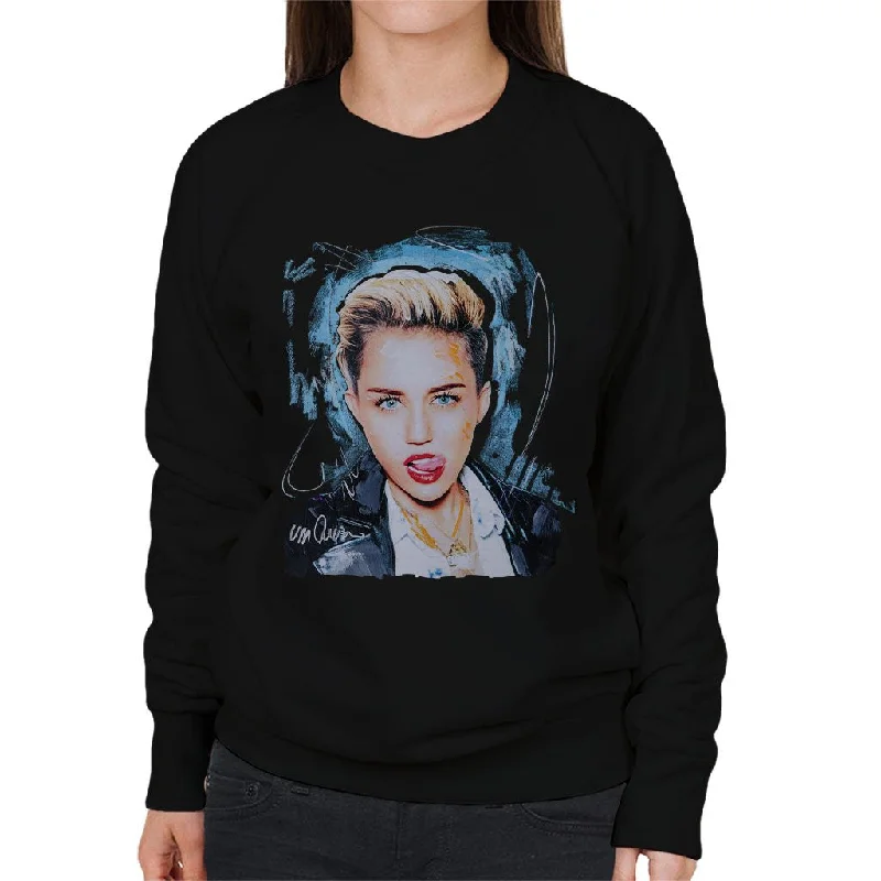 Sidney Maurer Original Portrait Of Miley Cyrus Licking Lips Women's Sweatshirt Hoodie with Zipper Placket Modern Functional