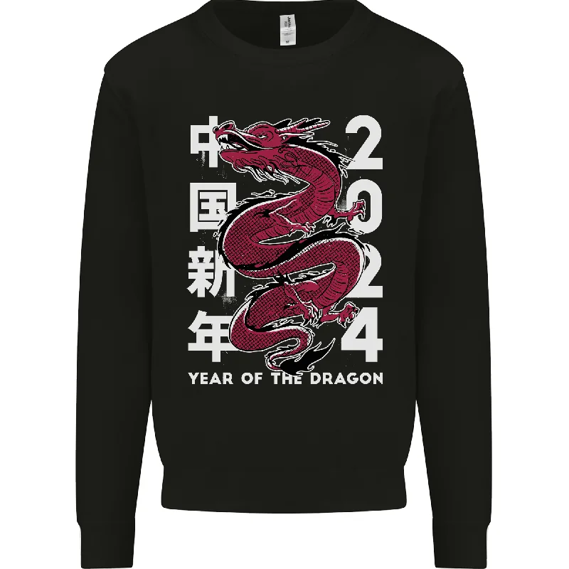 2024 Zodiac Chinese New Year of the Dragon Mens Sweatshirt Jumper Hoodie with Hem Detail Decorative Unique