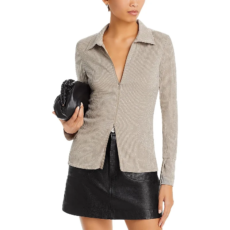 Paula Womens Knit Metallic Blouse Office Formal Blouse