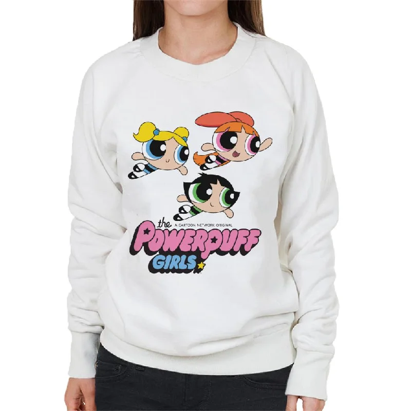 Powerpuff Girls Trio Smiling Flying Women's Sweatshirt Hoodie with Neon Bright Vibrant