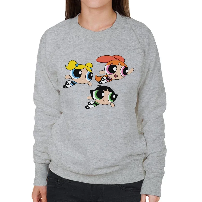 Powerpuff Girls Flying Women's Sweatshirt Hoodie with Front Slit Layering Stylish