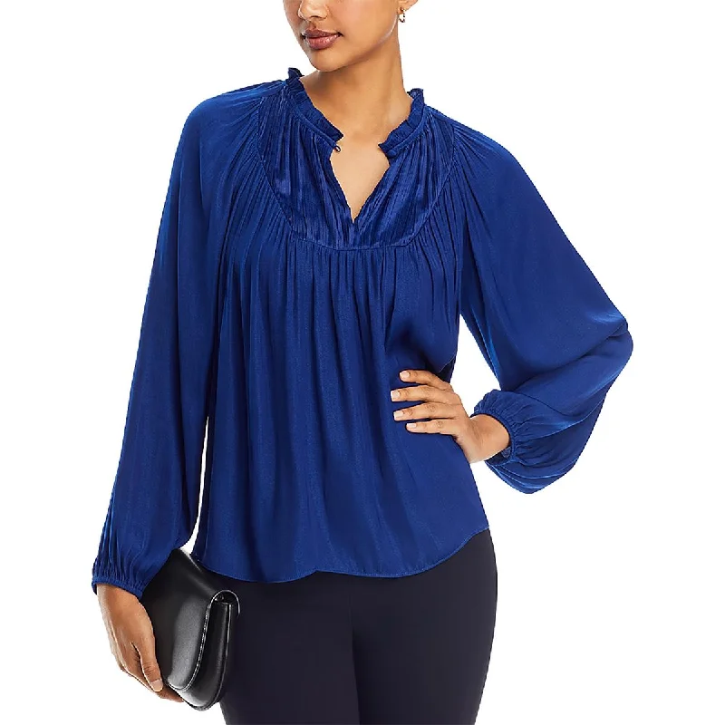 Womens Shutterpleat Bishop Sleeve Blouse Smart Casual Blouse