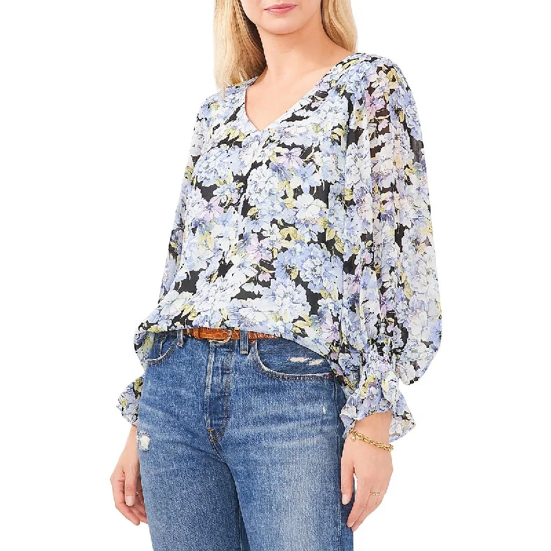 Womens Floral Print V-Neck Blouse Boho Printed Blouse