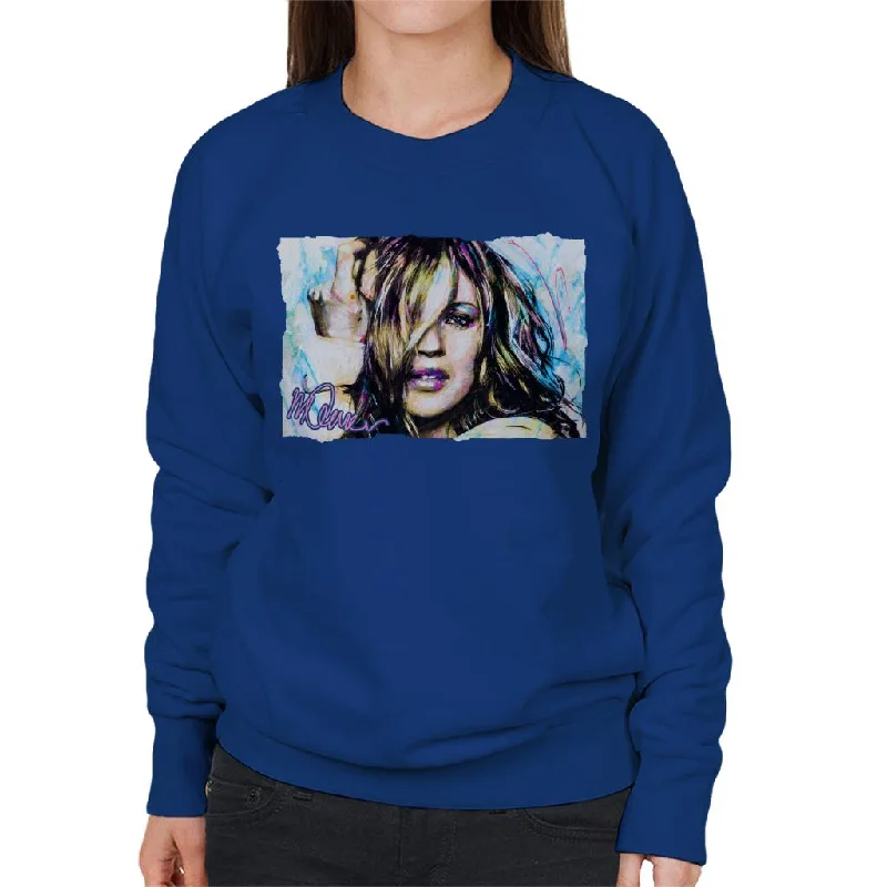 Sidney Maurer Original Portrait Of Model Kate Moss Women's Sweatshirt Hoodie with Sequins Glamorous Eye-catching