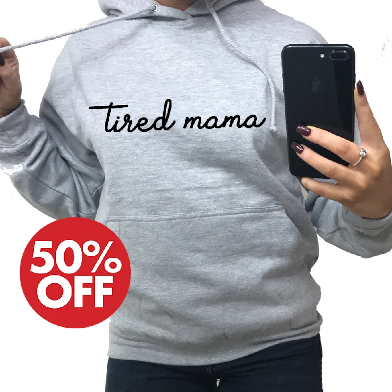 Tired Mama Script Hoodie (MRK X) Hoodie with Exposed Zipper Edgy Industrial