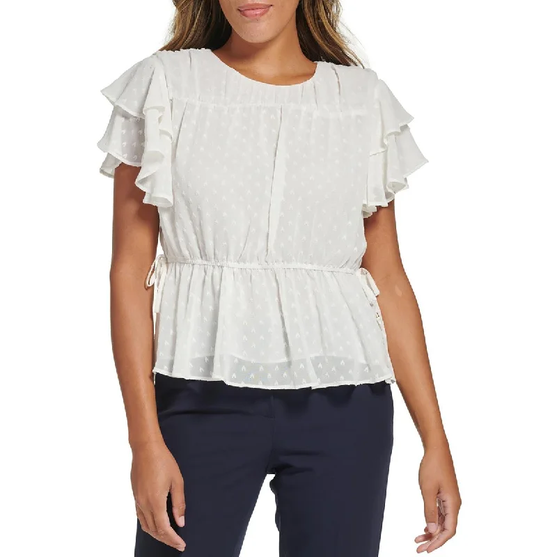 Womens Ruffled Polyester Blouse Sweetheart Neck Blouse