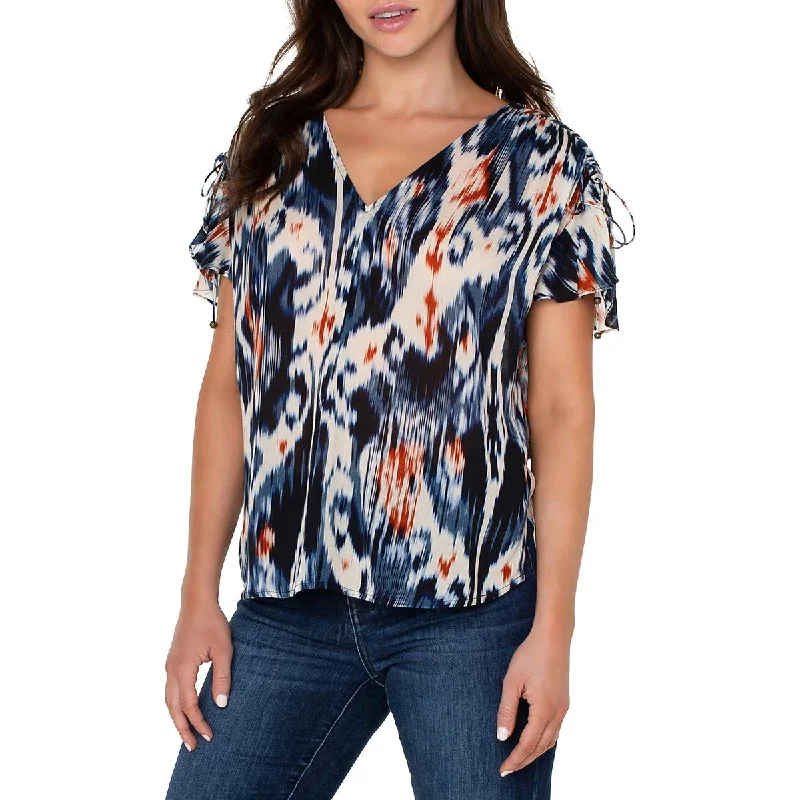 Womens Printed Flutter Sleeve Blouse Office-Ready Blouse