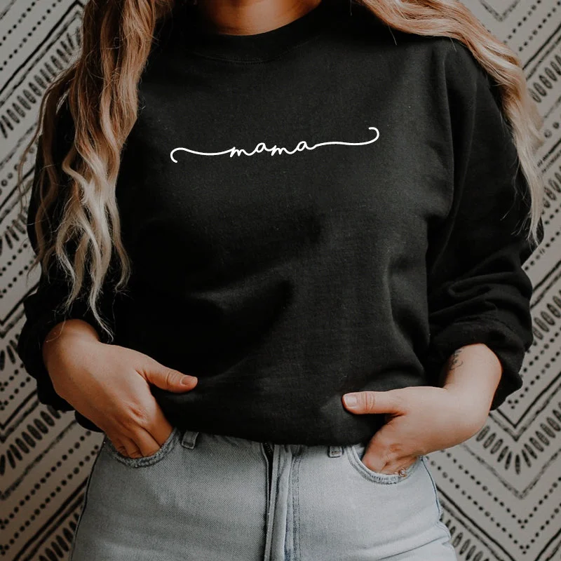 Mama Retro Script Sweatshirt Hoodie with Hem Contrast Bold Stylish