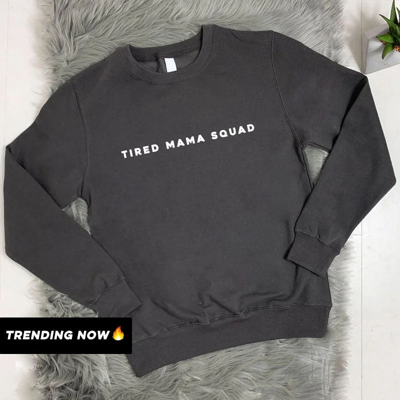 Tired Mama Squad Basic Sweatshirt (MRK X) Hoodie with Bell Sleeves Flared Feminine