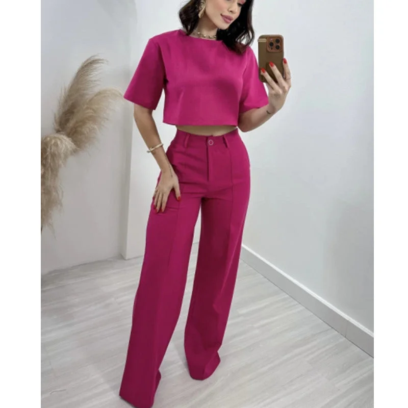 Wjczt old money outfits men 2024 New Fashion Cotton and Linen Short Top High Waist Wide Leg Suit Pants Women's Suit Lightweight Linen Pants