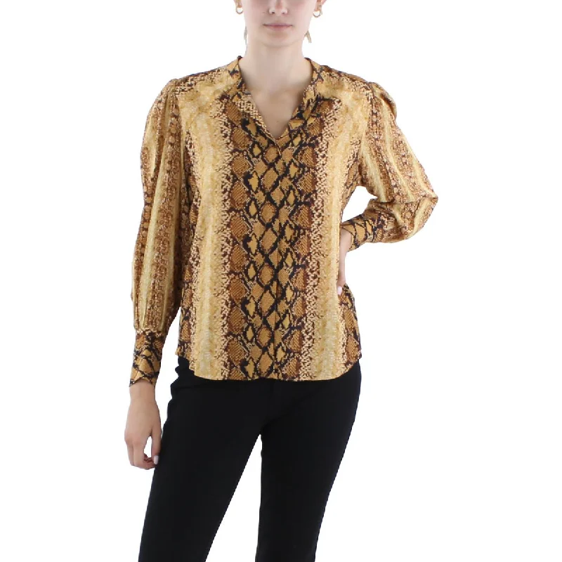 Talin Womens Snake Print Button-Down Blouse Casual Relaxed Fit Blouse