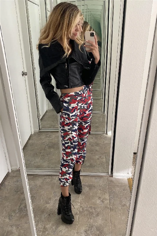 Red Camouflage High Waisted Cargo Pants Elegant Trouser Pants