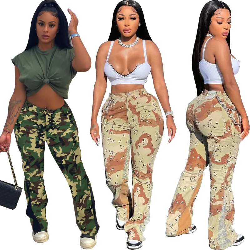 Camouflage Stitching Bell-Bottom Pants（CL10373) Casual Lounge Pants