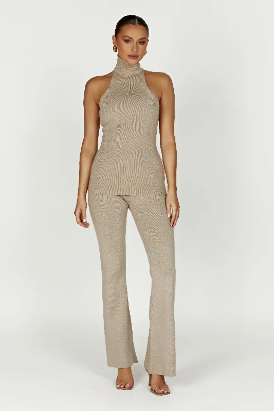 Rosetta Flare Knit Pants - Taupe Chic Capri Pants