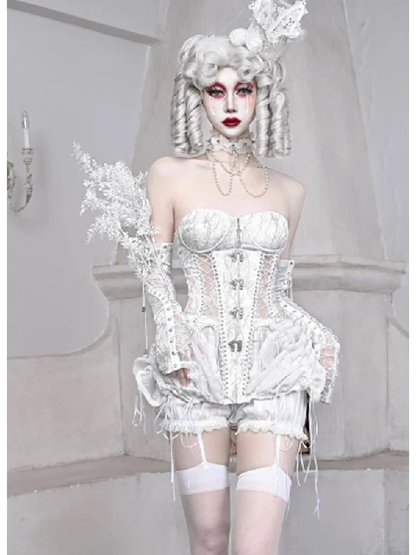 White Birdcage Corset + pants【s0000001813】 Trendy Wide-Legged Trousers