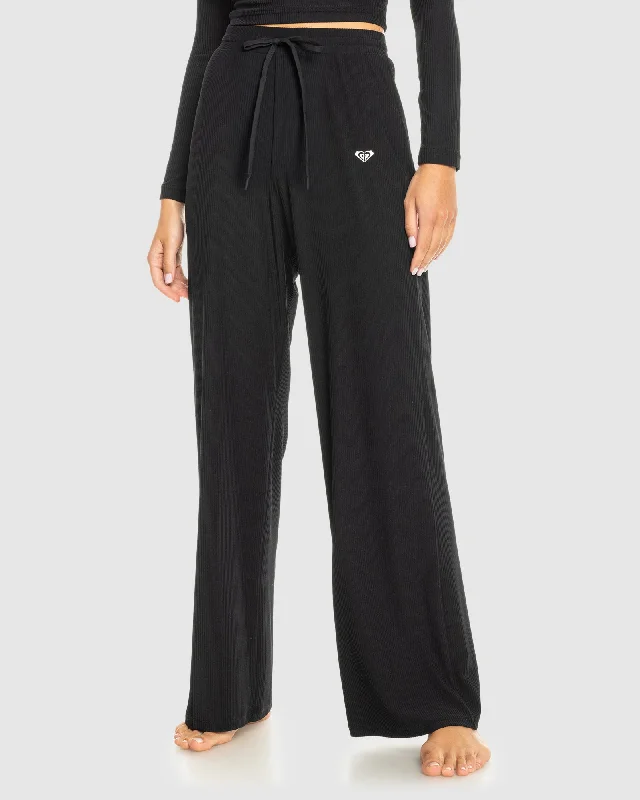 Womens Rise & Vibe Rib Wide Leg Pants Comfortable Fleece Pants