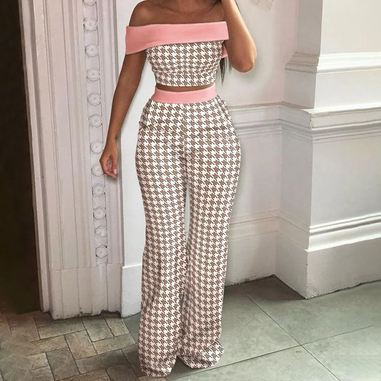 New Sexy off-the-Shoulder Wide-Leg Pants Suit 2PC (CL10222) Classic Stretch Pants