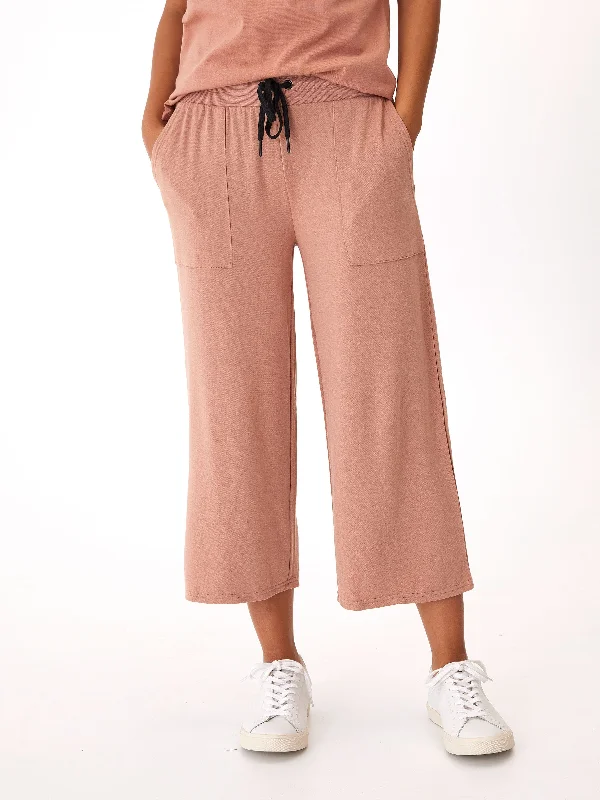 Carrie Feather Fleece Wide Leg Crop Pant 22" Comfortable Cargo Pants