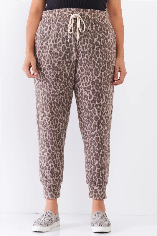 Pkus Size Leopard Print High Waist Soft Lounge Pants High-Waist Yoga Pants