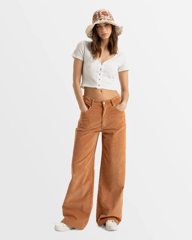 Womens Surf On Cloud Corduroy Pant Chic Faux Leather Pants