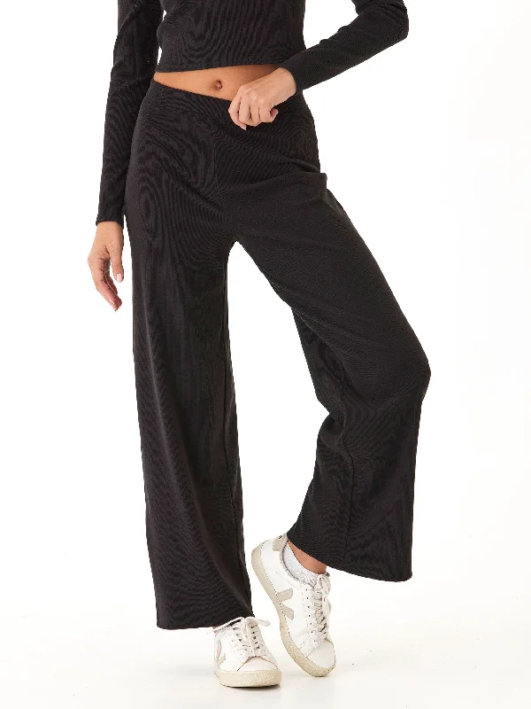 Sarina Brushed Performance Rib Wide Leg Pant Soft Wool Pants