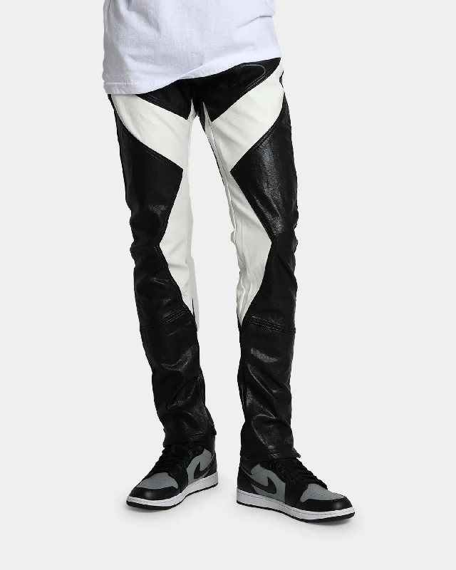 MNML S192 Leather Pants Black/White Chic Wool Trousers