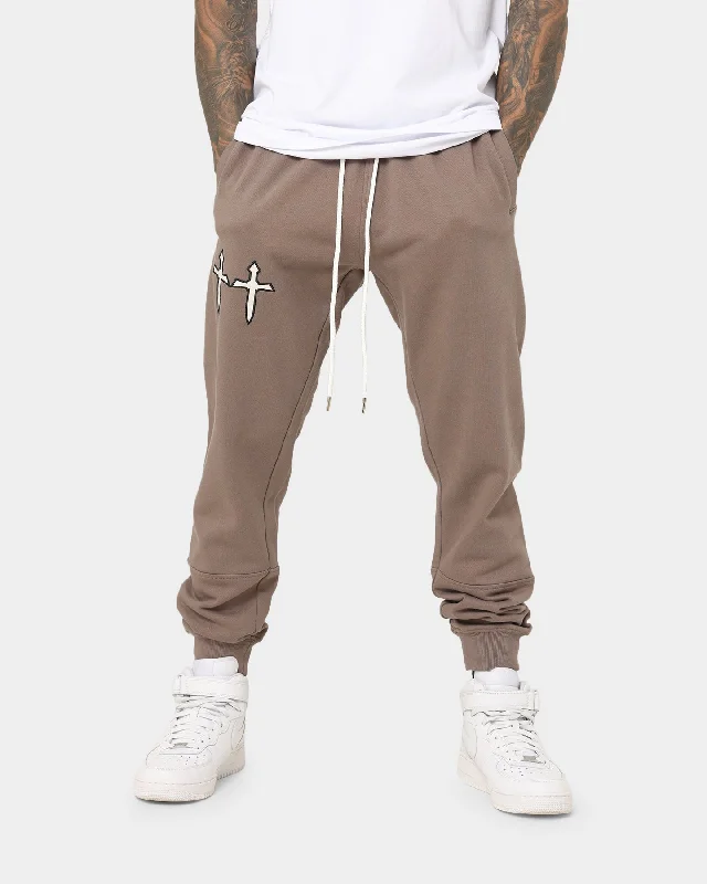 Saint Morta Graves Sweat Pants Dark Brown Fashionable Button-Up Pants