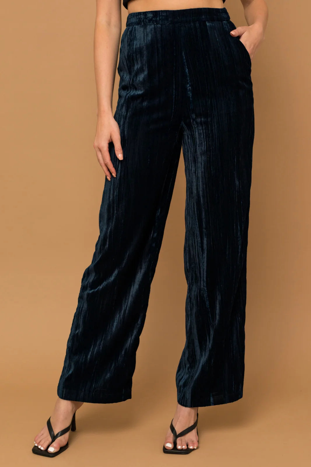 Crinkle Velvet Wide Leg Pants Fashionable Tapered Leg Pants