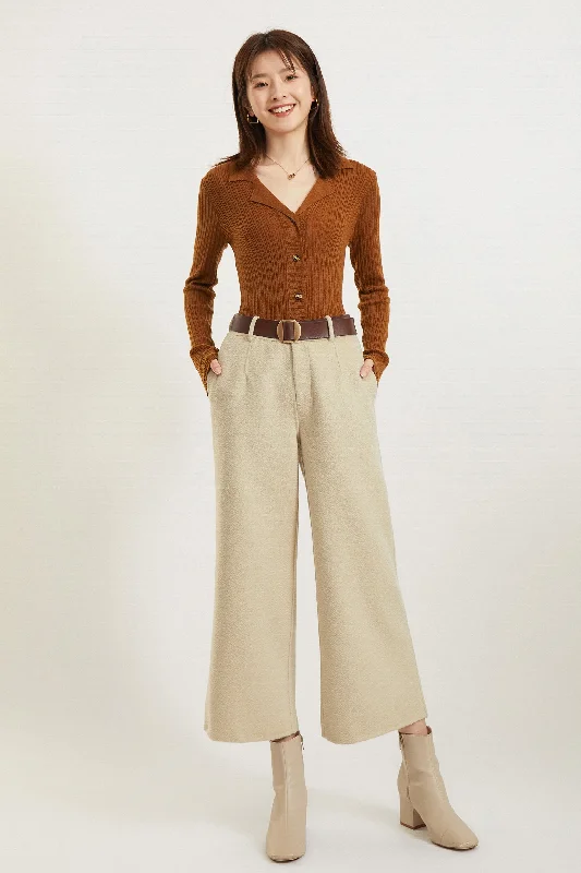 Fangyan | Beige Venus Pants Wide-Legged Palazzos