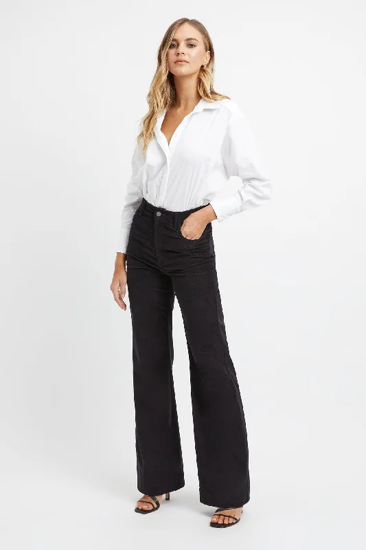 Wide Leg Cord Pant Chic Black Leggings