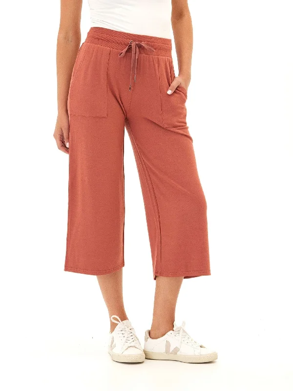 Carrie Feather Fleece Wide Leg Crop Pant 22" Casual Yoga Pants