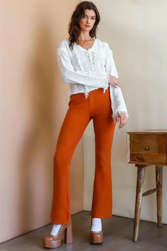 Rust Knit High Waist Flare Leg Pants /3-2-1 Wide-Legged Palazzos