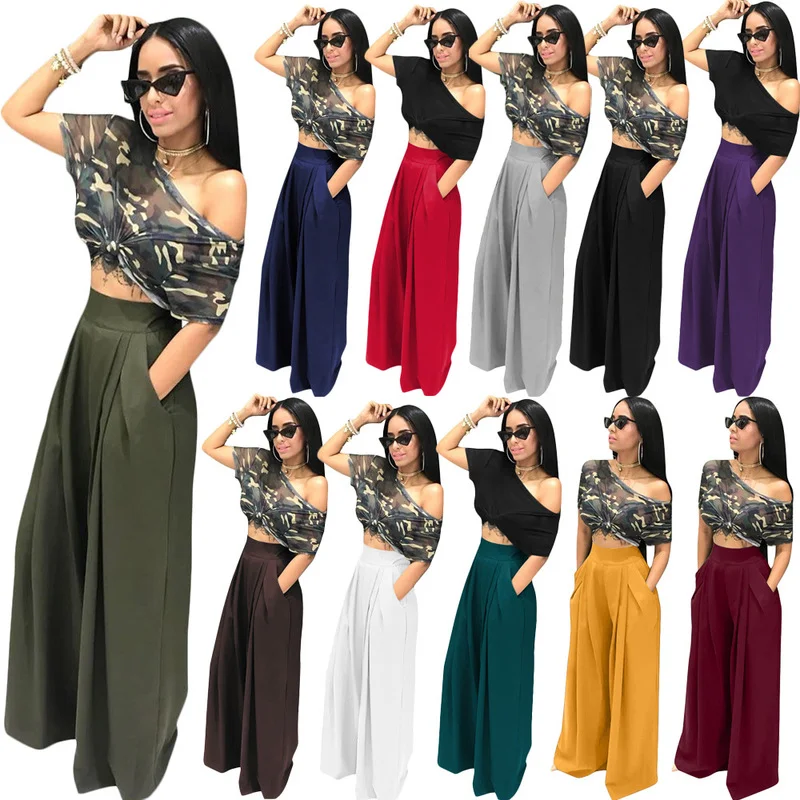 Wholesale fashion personalized speaker pants wide leg casual pants（CL9329） Fashionable Button-Up Pants