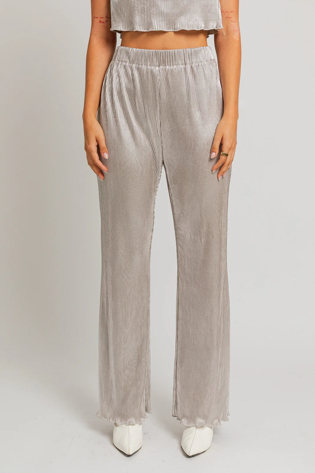 Shimmer Plated Wide Disco Pants Casual Drawstring Pants