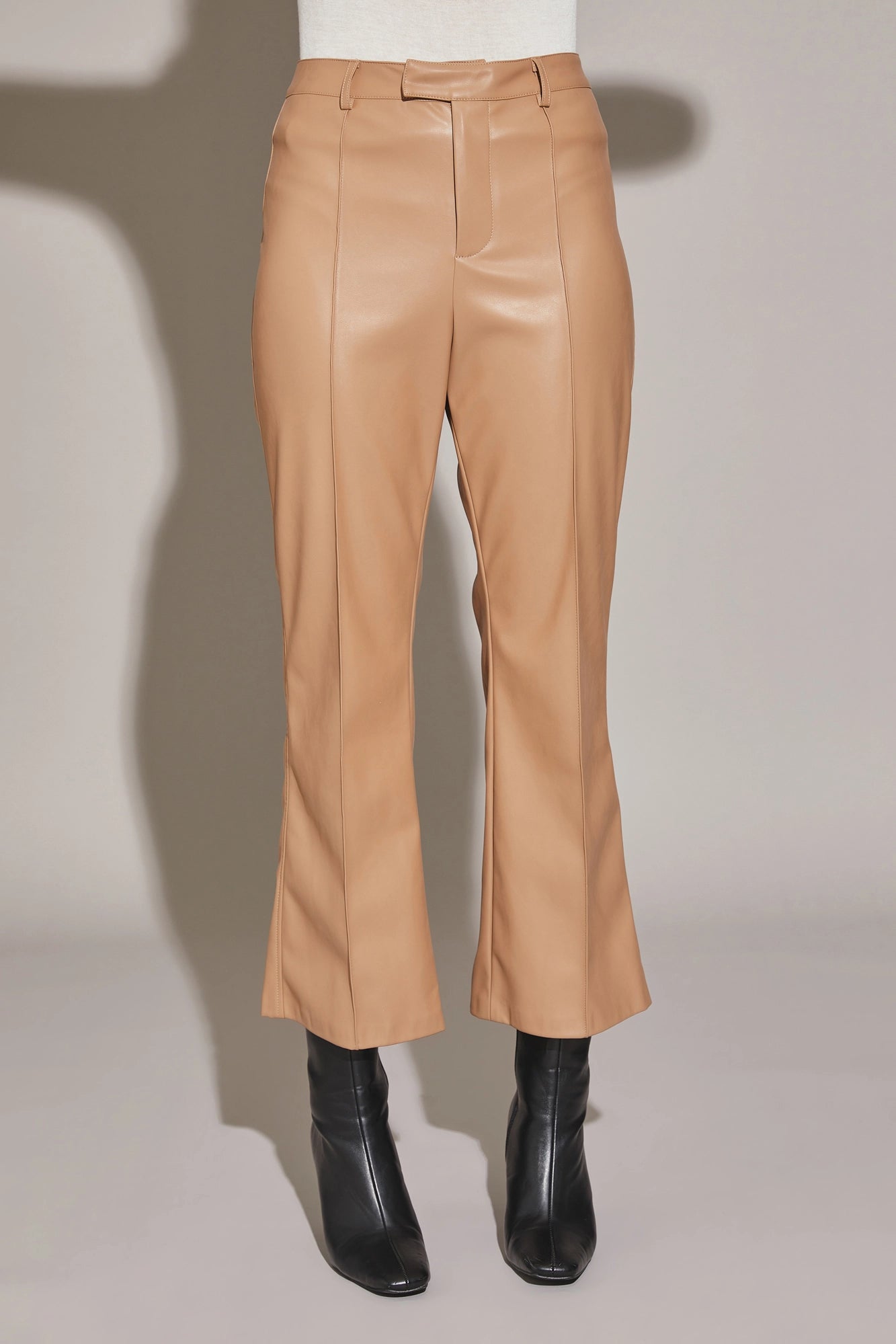 Vegan Leather Pintuck Ankle Pants Casual Skinny Fit Pants