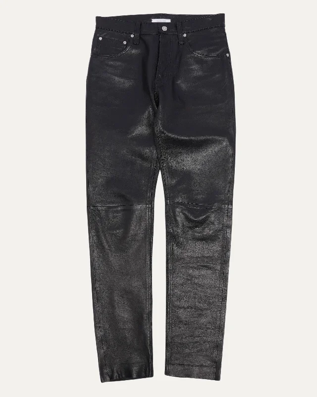 Leather Slim 5 Pocket Pants Formal Linen Trousers