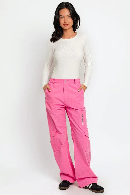 High Waisted Wide Leg Pockets Cargo Pants Elegant Silk Pants