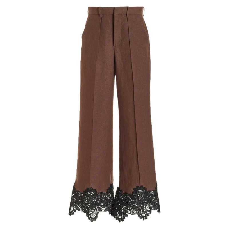 Lace-Paneled Wide-Leg Pants Lightweight Jogger Pants